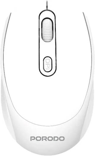 Porodo Wireless Mouse Dual Mode Rechargeable Mouse, Bluetooth 5.4, 2.4GHz Connection, Adjustable DPI 800,1200,1600, Ergonomic Design, Portable Laptop Mouse, Silent Click, White | PDETK04WH