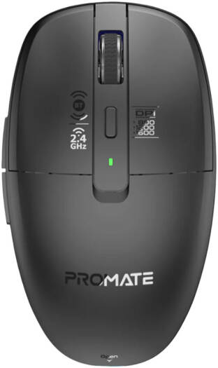 Promate Flixi Wireless Mouse, Adjustable DPI, 6D Button Layout, Silent Click Buttons, 7-Color LED Lighting, Magnetic Detachable Cover, Dual Mode Connectivity, V5.1 Bluetooth, 500mAh, Black | Flixi