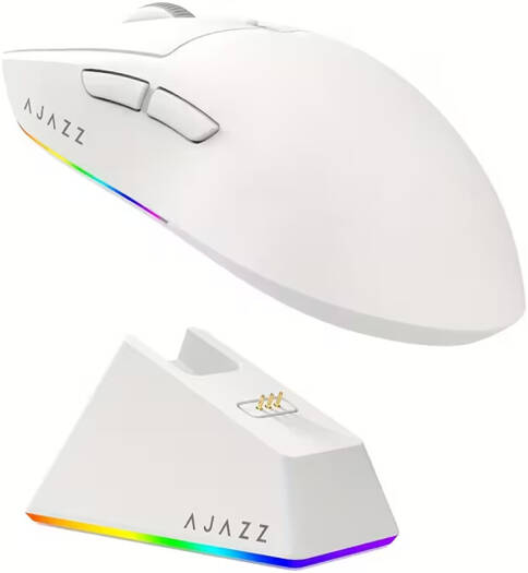 AJAZZ AJ139V2 Wireless Mouse, Supports 2.4G/ Wired, 6 DPI Adjsutment Level, 1000Hz Polling Rate, Long Battery Life, Light Weight about 66g, Comfortable Feel, With Charging Base, White | AJ139V2