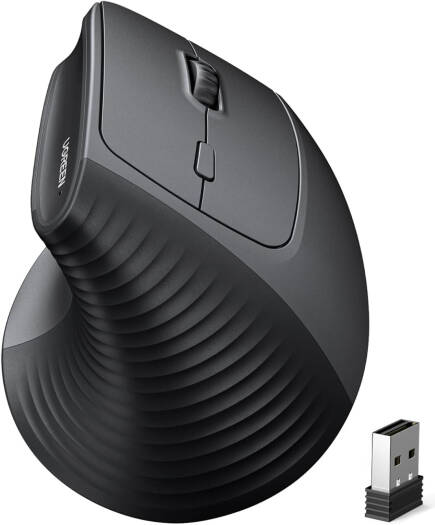 UGREEN Ergonomic Vertical Mouse, 57° Vertical Angle, Up to 4000 Adjustable DPI, 6 Buttons, Single Mode, Up to 10 Meters Transmission Range, 2.4GHz Optical Connectivity, Black | 55916