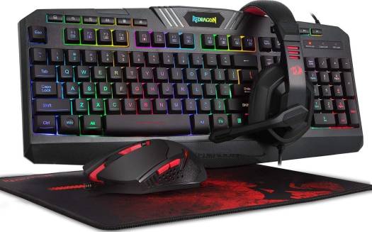 Redragon 4in1 Combo Backlit Gaming Mouse, Gaming Keyboard, Large Gaming Mouse Pad, PC Computer Gaming Headset with Microphone Combo, RGB LED Backlit 104 Key Gaming Keyboard | S101-BA-3