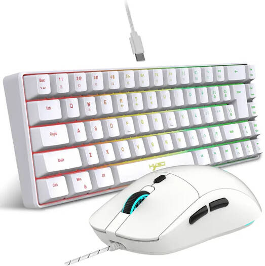 Wired Gaming Keyboard and Mouse Set, Ergonomic Design, 68-Key, RGB Backlit Keyboard, USB Optical Gaming Mouse, 6 Programmable Button, 4000FPS Frame Rate, White