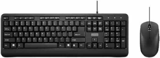 Lenovo 160 Wired Keyboard and Mouse Combo, Full Size 104 Key Keyboard, 1600 DPI Optical Mouse, USB Wired Connectivity, Spill Resistant Design, 1.5m Cable, Windows Compatible, Black | GX31L52655