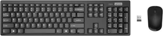 Lenovo 100 Wireless Combo Keyboard & Mouse, Ambidextrous 1000 DPI Mouse Optical Sensor, Ultra Slim Water Resistant, 2.4 GHz Wireless Nano USB, English-Russian Keyboard, Black