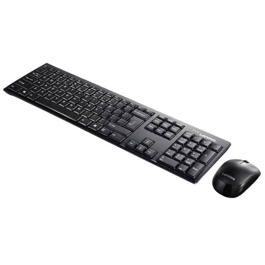 Lenovo 100 Wireless Combo Keyboard & Mouse, Ambidextrous 1000 DPI Mouse Optical Sensor, Ultra Slim Water Resistant, 2.4 GHz Wireless Nano USB, English Arabic Keyboard, Black | GX30S99500