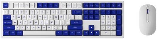 Akko MX108 Wireless Keyboard & Mouse Combo, Scissor Switch Structure, 1200DPI Mouse, Full-Size English Layout, Bluetooth + 2.4Ghz Connectivity, Blue & White | MX108B&W