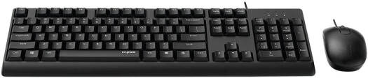 Rapoo X130PRO Wired Optical Mouse & Keyboard Combo, English-Arabic Layout, 1000 DPI Sensor, Anti-Slip Scroll Wheel, FN Multimedia Keys, Laser Carved Keycap, Spill-Resistant, Black | X130PRO