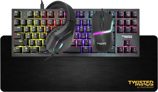 Twisted Minds TM-HORIZON-X 4-in-1 Gaming Combo, 87 Keys Wired Mechanical Keyboard, Adjustable DPI Mouse, 50mm Driver Steady-Light Headset, Rubber + Fabric Material Mouse Pad, Black | TM-HORIZON-X