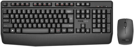 Promate Ergonomic Wireless Multimedia Keyboard with Palm Rest & Ambidextrous Mouse, 1200 DPI Sensor Resolution, Media Control, Palm Rest, English - Arabic Layout, Black | ProCombo-14