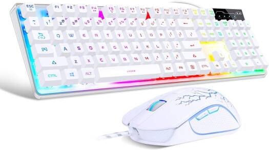 MageGee Gaming Keyboard & Mouse Combo, K1 RGB LED Backlit Wired Gaming Keyboard with 104 Keys, RGB Gaming Mouse with 3200 DPI, 7 Colors LED Backlit, 104 Keys Keyboard for PC/Laptop, White | K1-white