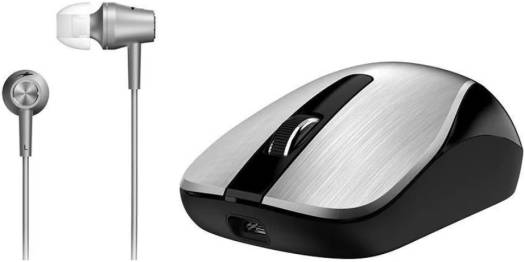 Genius MH-8015 Combo Wireless Mouse With Headset, 3 + Scroll Buttons, 800-1600 DPI Resolution, 88 dB Sensitivity, 1.1 mm Cable Length, Silver - Black | 31280002401