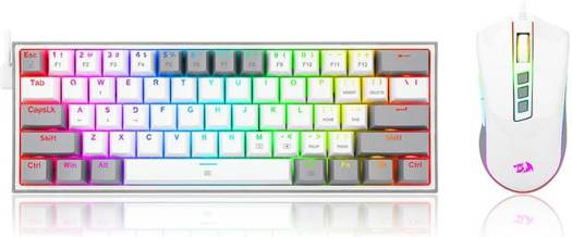 Redragon Dynamic Duo RD-S131 Wired 60% Mechanical Keyboard + Wired Gaming Mouse Combo, RGB Backlit, Anti Ghosting, 87 Keys, 7200DPI Sensor, 6 Function Buttons, 8 Built-in Weights, White | RD-5131