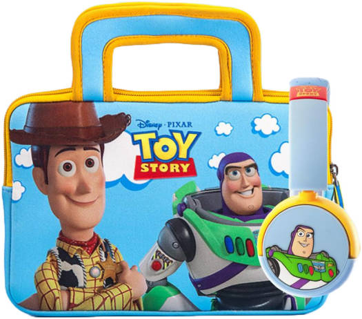 Pebble Gear PG915789M Toy Story 8" Carry Bag and Headphone Bundle, Made From Easy to Clean Neoprene, Durable Zip, Blue-Yellow | PG915789M