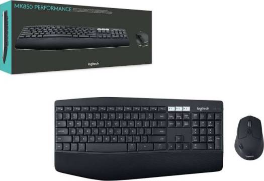 Logitech MK850 Performance Wireless Keyboard and Mouse Combo, Bluetooth Smart, 2.4GHz Wireless Connection, 1000 Dpi Sensor, 8 Buttons, English/Arabic, Black | 920-010568