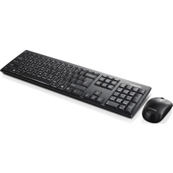 Lenovo 100 Wireless Combo Keyboard & Mouse, Ambidextrous 1000 DPI Mouse Optical Sensor, Ultra Slim Water Resistant, 2.4 GHz Wireless Nano USB, English Keyboard, Black | GX30L66303