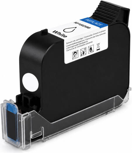 BENTSAI EB22W Solvent-Based Ink Cartridge 42ml 25.4mm for Handheld Inkjet Printers, Fast Dry Ink for Plastic, Glass & Metal, White | EB22W