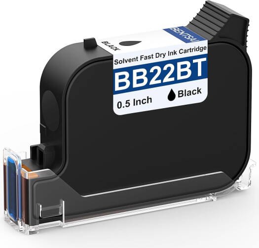 BENTSAI Solvent Ink Cartridge for TIJ Inkjet Printers, Fast-Drying High-Resolution Ink for Barcode, QR Code, Packaging, and Industrial Marking Applications, Black | BB22BT