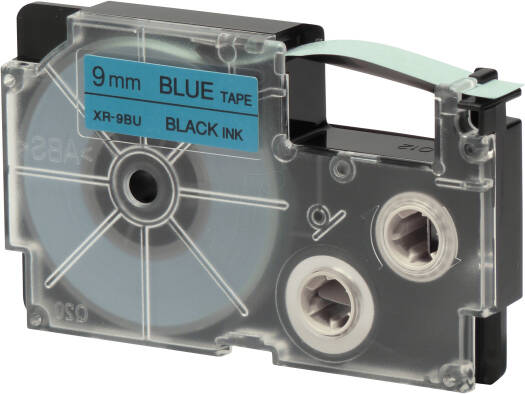 Casio XR-9BU1 9mm Black on Blue Label Tape, 8m Durable Label Printer Cartridge, Compatible with Casio KL- Series Printers, Easy Organizing Labels | XR-9BU1