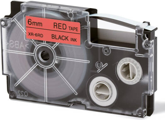 Casio XR-6RD1 6mm Black on Red Label Tape, 8m Durable Label Printer Cartridge, Compatible with Casio KL- Series Printers, Easy Organizing Labels | XR-6RD1