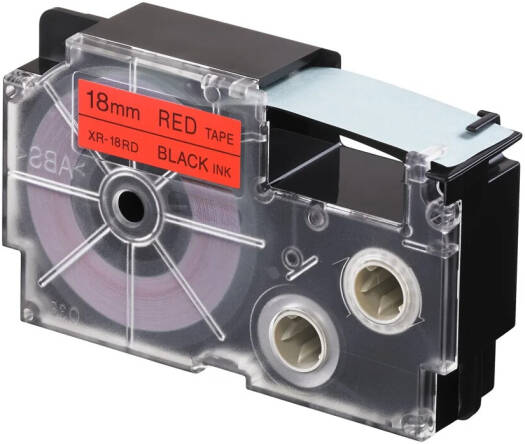 Casio XR-18RD1 18 mm Black on Red Label Tape, 8m Durable Label Printer Cartridge, Compatible with Casio KL- Series Printers, Easy Organizing Labels | XR-18RD1
