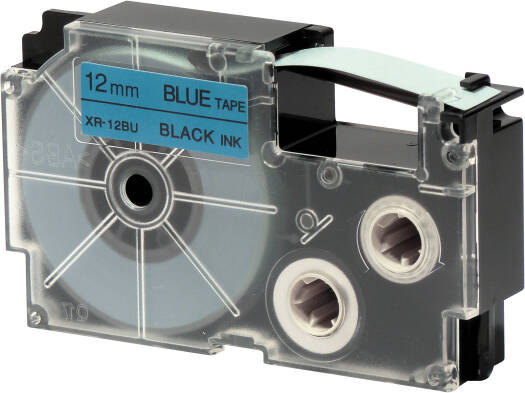 Casio XR-12BU1 12 mm Black on Blue Label Tape, 8m Length Durable Label Printer Cartridge, Compatible with Casio KL- Series Printers, Easy Organizing Labels | XR-12BU1