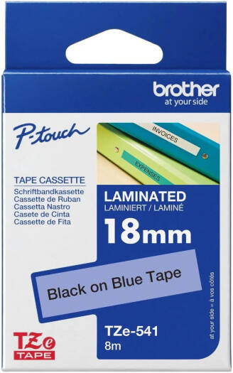 Brother TZe-541 Label Tape, 18mm Black on Blue | TZe-541