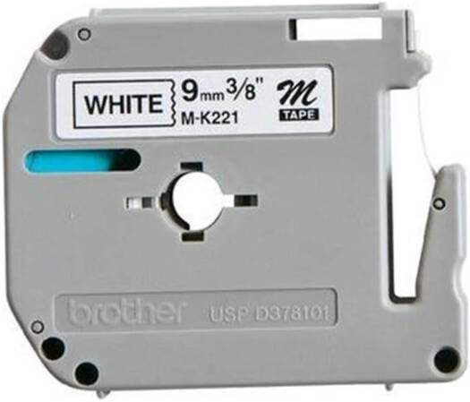 BROTHER MK221 9mm Black On White MK Tape, 9mm Width, 8m Length, Durable Label, White | MK221