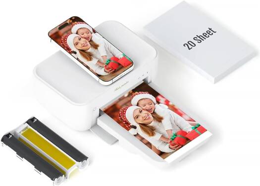 HPRT 4x6 Photo Printer, +20 Sheets&1 Ribbon, Picture Printer for iPhone, Android, Portable Dye-Sublimation, AR Video Printing, White | CP4100