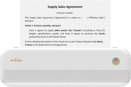 Peripage Domary Portable Printer P40 A4, Bluetooth Thermal Printer, Inkless Mobile Printer Compatible with iOS Android, Support 2''/3''/4''/A4/8.5'', White | P40