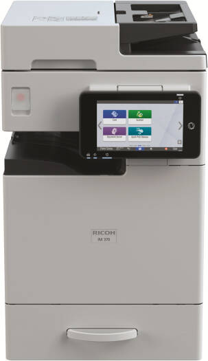 Ricoh IM 370 A4 Black & White Multifunction Printer, 3.8 Seconds Print Speed, 1200 x 1200 dpi Max Resolution, 50 Sheets SPDF Capacity, Marvell 88PA6270 1.2GHz CPU, White | IM 370