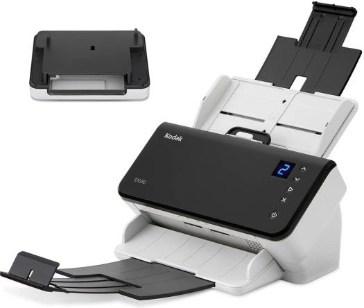 Kodak Alaris E1030 Scanner with Passport Flatbed Accessory, 30 PPM Simplex & 60 IPM Duplex, 80-Page Document Feeder, 600 DPI Resolution, 24/8-Bit Color/Grayscale Depth, White/Black |