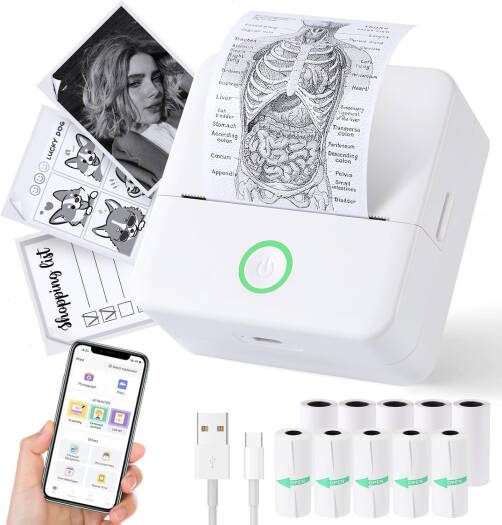 Curdinham Portable Thermal Mini Printer Bluetooth Sticker Maker Wireless Label Printer with Tape for iOS & Android Phone, White | Mini Printer