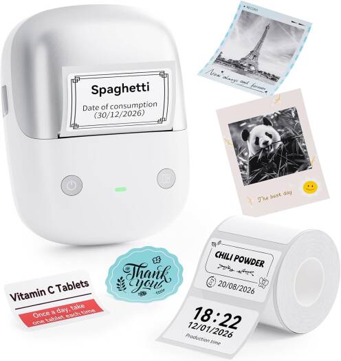 NIIMBOT B2 Pro Label Printer with Waterproof Labels, Self-Adhesive, 300 DPI Labeler, Printable in Red and Black, Bluetooth Label Printer for Photos, Address Labels, Price Tags, Silver | B2 Pro