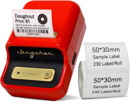 Niimbot B21 Bluetooth Label Maker, 203dpi, Portable Barcode Printer, Mini Wireless Thermal Label Maker Machine for Retail, Address, Jewelry, Home, with 50x30mm Label (1 Roll of 230), Red | B21
