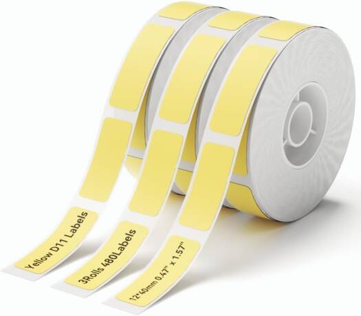 NIIMBOT D110 Label Maker Tape, Adhesive Label Paper 0.47" X 1.57", 12 X 40mm, 160 Labels/Roll, Compatible for NIIMBOT D11 D110 Label Printer, Yellow | Yellow-1240-3Roll