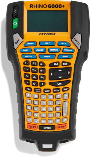 Dymo Rhino 6000 Industrial Label Maker (Hard Case Kit), "Hot Keys" Eliminate Guesswork, Complicated Menus, Automatically Format Label Text, ANSI and TIA/EIA-606-B, Black/Yellow | Rhino 6000+