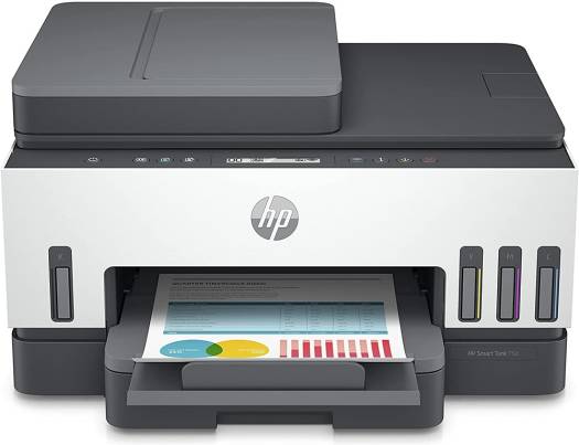 HP Smart Tank 750 All-in-One Printer, Print Speed Up to 20ppm, Up to 1200 dpi, WiFi Connect, Up to 5,000 Pages Duty Cycle 250 Sheet Input Tray, 2 Line LCD Smart Guided Buttons, White | 6UU47A