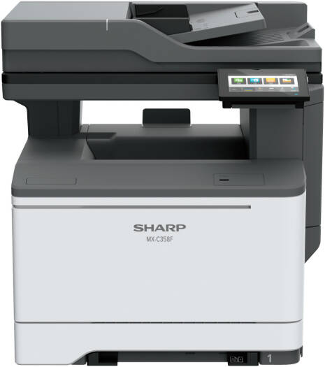 Sharp MX-C358F Multifunction Printer, 4.3" Colour LCD Touchscreen, 1200 x 1200 DPI Resolution, 33 Colour, 33 B/W PPM Print Speed, Max 2001 Sheets Paper Capacity, Gray | MX-C358F
