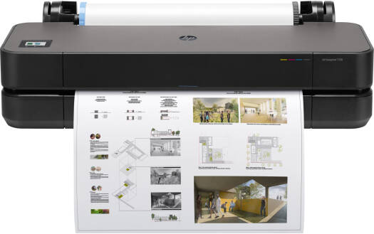 HP DesignJet T230 24" Inkjet Printer, Up to 5.5pl Ink Drop, 35 SPP Printed Speed, Up to 2400 x 1200 DPI Resolution, Sheet Feed, Roll Feed, Automatic Horizontal Cutter Output Handling, Black | 5HB07A