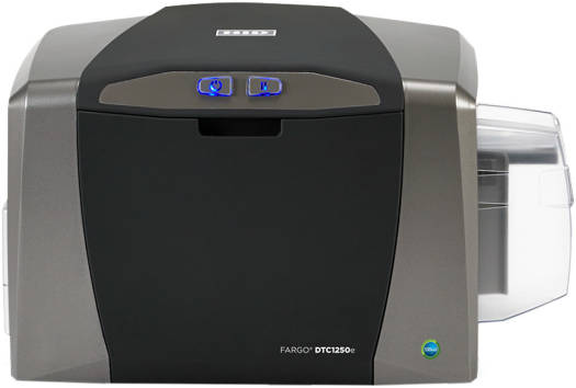 Hid Fargo DTC1250e Dual Sided ID Card Printer, Asure ID - Solo (Digital Delivery), DTC1250e, 300dpi, 100-240VAC, YMCKO Cartridge with Cleaning Roller, 100 Plain Cards Included, Grey
