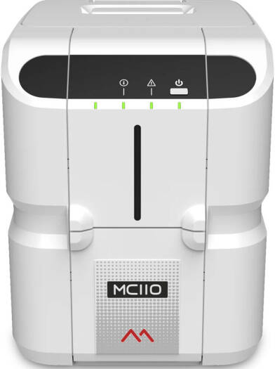 Matica MC110 Dual-Sided ID Card Printer, 300 DPI Resolution, Dye Sublimation/Thermal Transfer, 100-Card Input / 30-Card Output, CR-80 Card Size, USB Connectivity, White | MC110