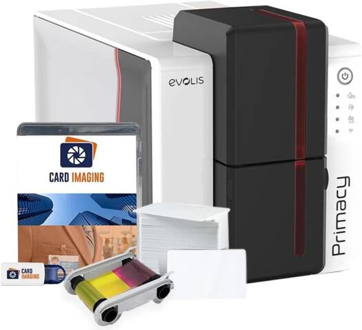 Evolis Primacy 2 Dual Sided ID Card Printer & Supplies Bundle Badge Machine (PM2-0025-A)