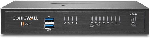 SonicWALL TZ270 Security Appliance: 750 Mbps UTM, 1-10 Users, 50 VPN, 750,000 Sessions, 8x 1GbE, 2x USB 3.0, Black | 02-SSC-2821