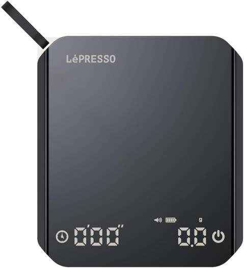 LePresso Digital Coffee Scale with Timer & Tare, Precision Espresso Scale, Non-Slip Platform, Auto Shut-Off, 800mAh Rechargeable Battery, 10-Hour Use, Black | LPMDCSTBK