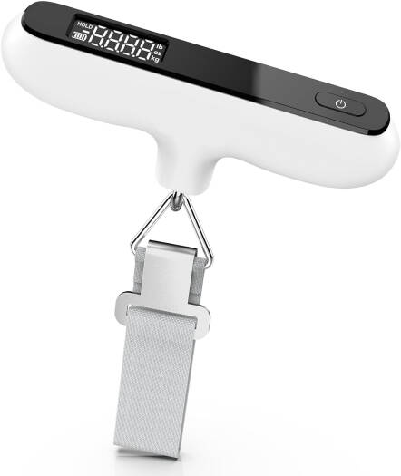 ULTREAN Digital Luggage Scale, 50kg/110lb Weight Capacity, Backlit LCD Display, 3 Units, Hold & Tare Function, Overload Indicator, Lightweight Compact Design, White | DLScale