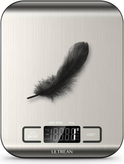 Ultrean High Precision Digital Food Scale, Measures in Grams and Ounces for Cooking and Baking, 5 Units with Tare Function, Stainless Surface, Silver | UL-KS01