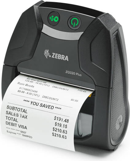 Zebra ZQ320 Plus Outdoor Direct Thermal Mobile Printer, Direct Thermal Print Technology, 4 IPS (102 mm/s) Print Speed, 203 DPI (8 dot/mm) Print Resolution, Bluetooth 4.1, Black | ZQ32-A0E04TE-00