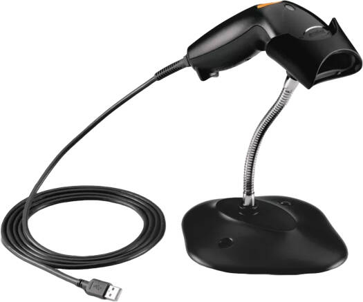 Zebra LS1203 Handheld Barcode Scanner USB Kit, Stand Included, 1D Laser Scanner, Laser Sensor Type, 100 Reads/s Read Rate, USB-A Wired Connectivity, Black | LS1203-7AZU0100ER