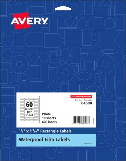 Avery Waterproof Oil-Resistant Film Labels - Lip Balm, Essential Oils, 0.5" x 4.5 cm for Laser/Pigment Print, 600 (64500)