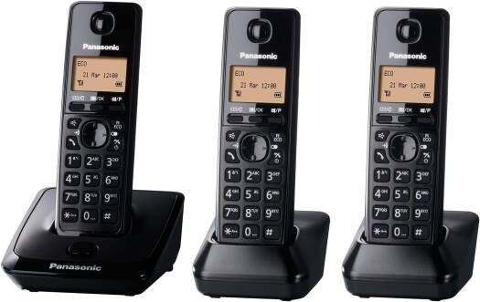 Panasonic KXTG2713 Digital Cordless Phone with 3 Headsets, 10-Station Redial Memory, Handset Locator, Hands-Free Speakerphone, Black | KX-TG2713